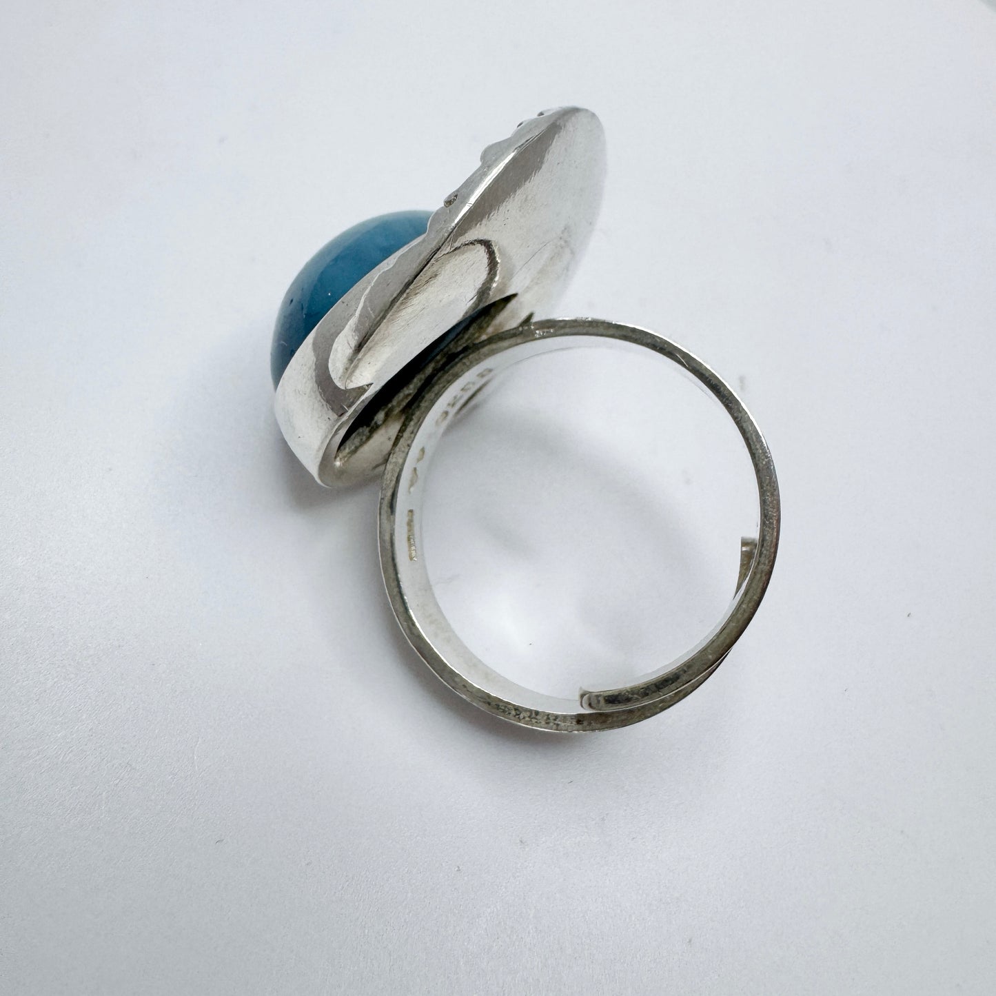 Sävsjö Guldsmed, Sweden ca 1970s. Vintage Sterling Silver Bergslagen-stone Adjustable Size Ring.