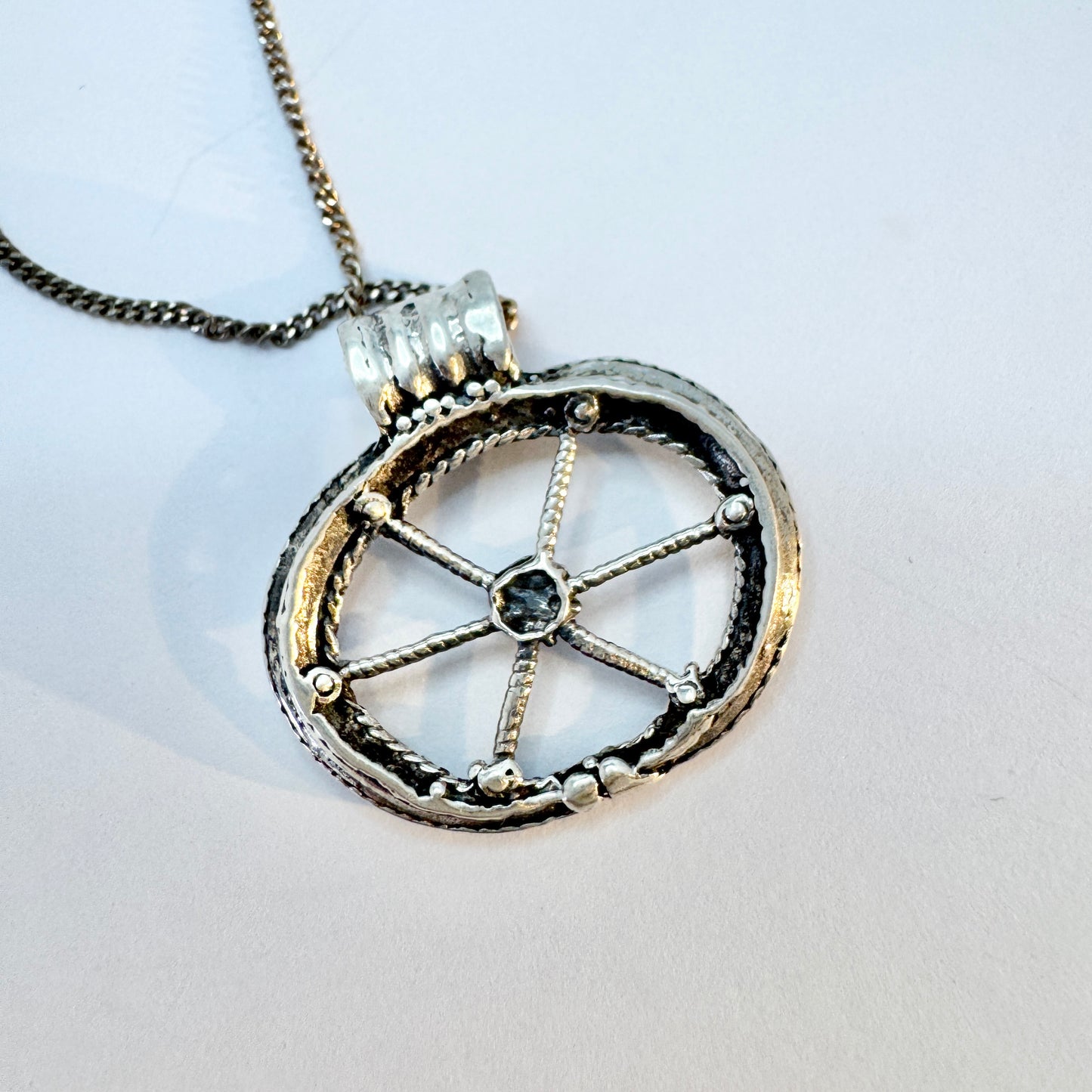 Vintage Scandinavian Solid Silver Viking Copy Pendant Necklace.