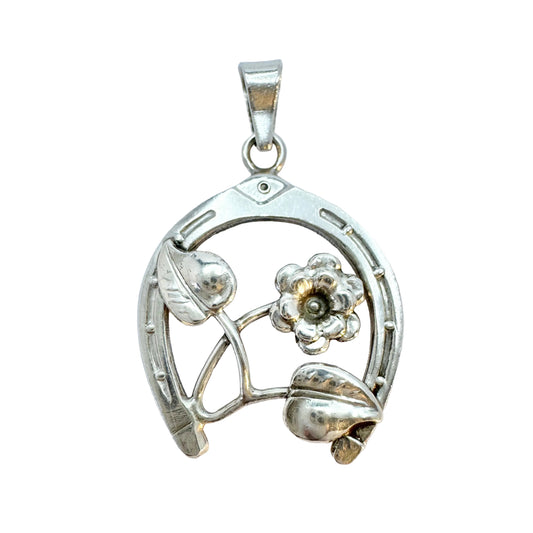 Kaplan, Sweden year 1950. Vintage Sterling Silver Lucky Horseshoe Pendant.
