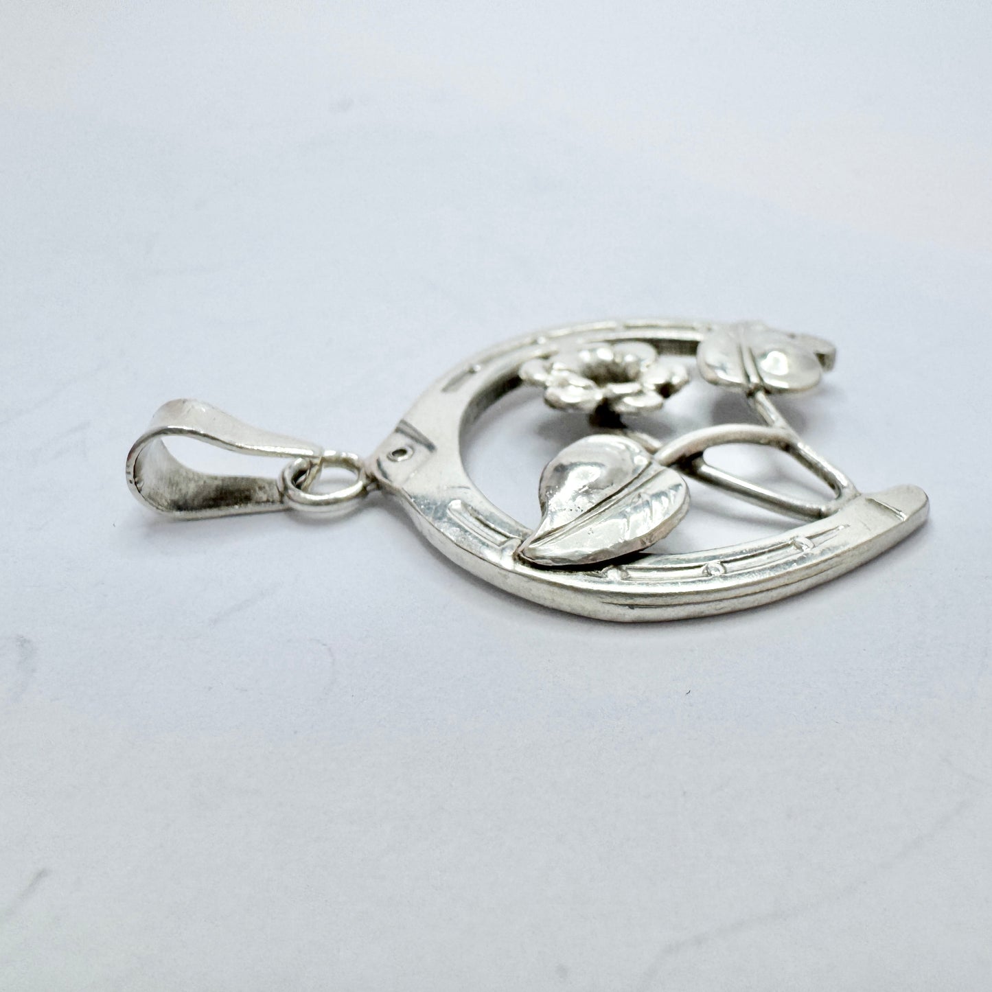 Kaplan, Sweden year 1950. Vintage Sterling Silver Lucky Horseshoe Pendant.