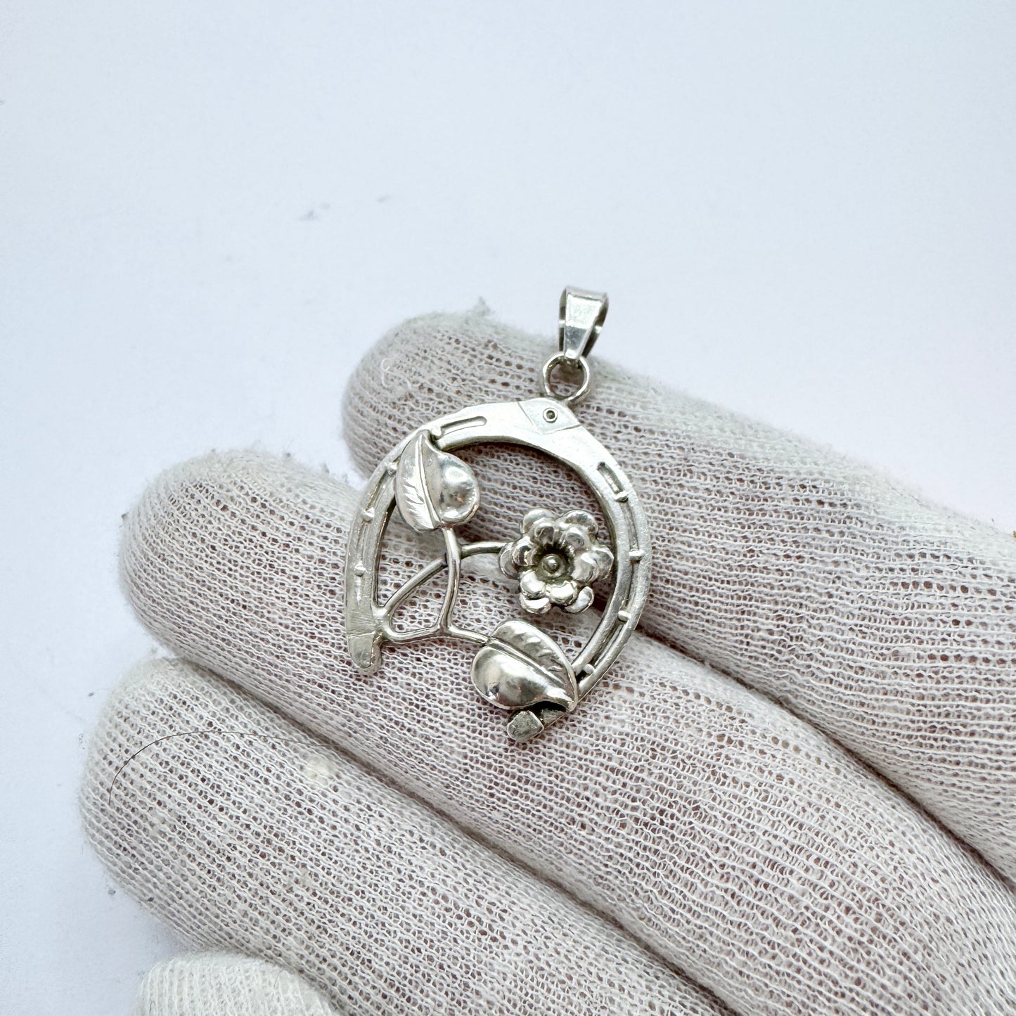 Kaplan, Sweden year 1950. Vintage Sterling Silver Lucky Horseshoe Pendant.