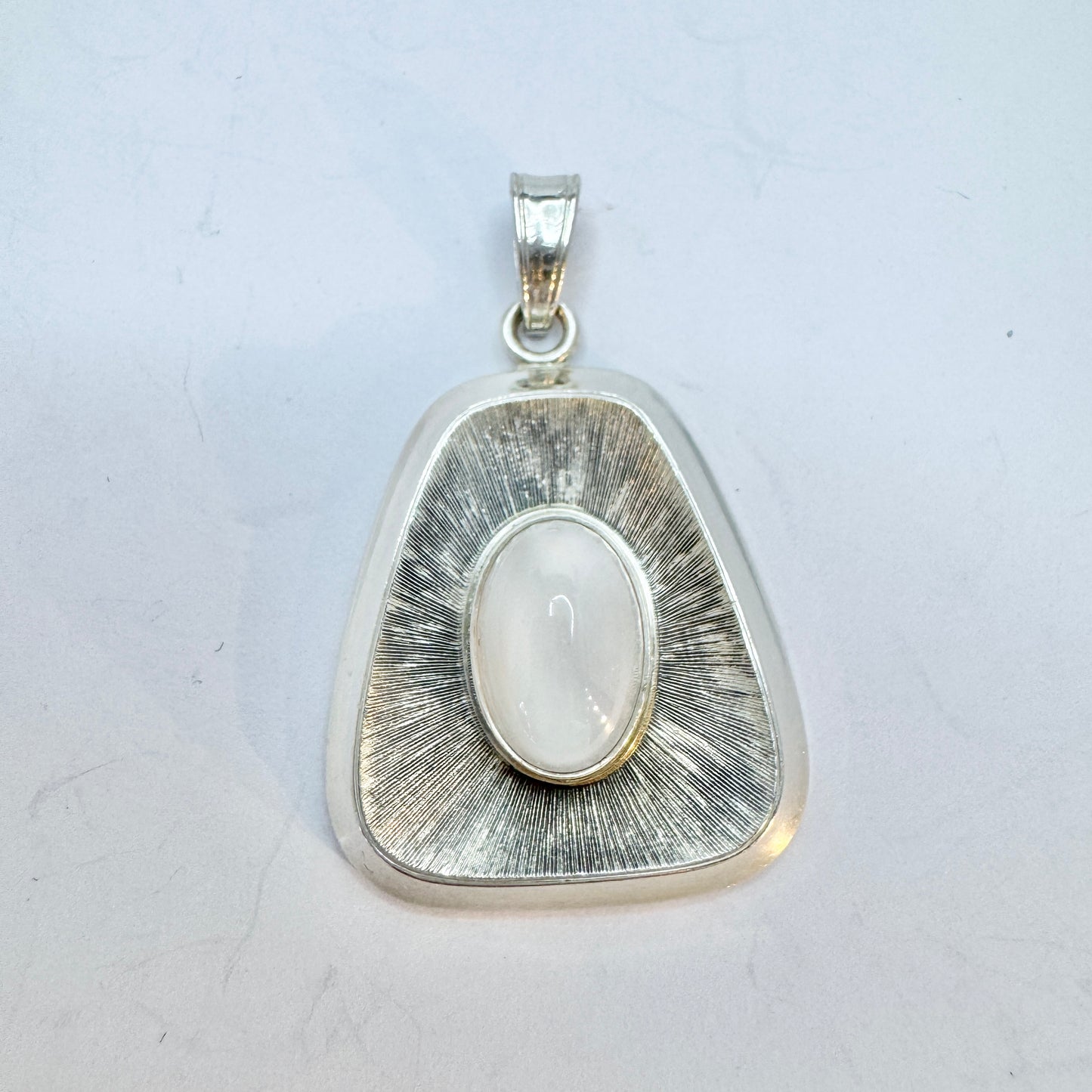 Andreas Daub, Germany c 1960s. Solid Silver Milky Quartz Pendant.