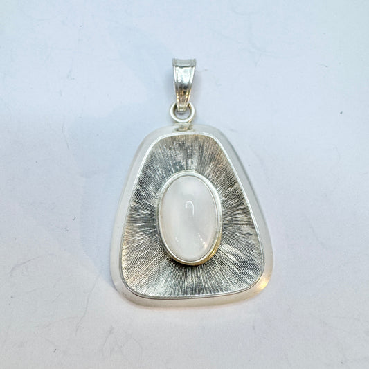 Andreas Daub, Germany c 1960s. Solid Silver Milky Quartz Pendant.