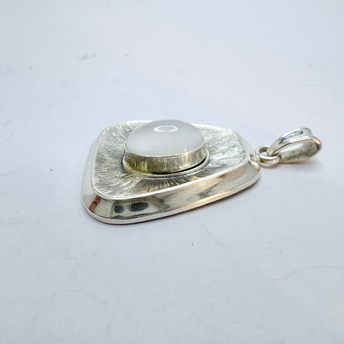 Andreas Daub, Germany c 1960s. Solid Silver Milky Quartz Pendant.