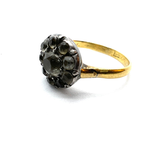 Sweden year 1846 Antique 20k Gold Paste Cluster Ring.