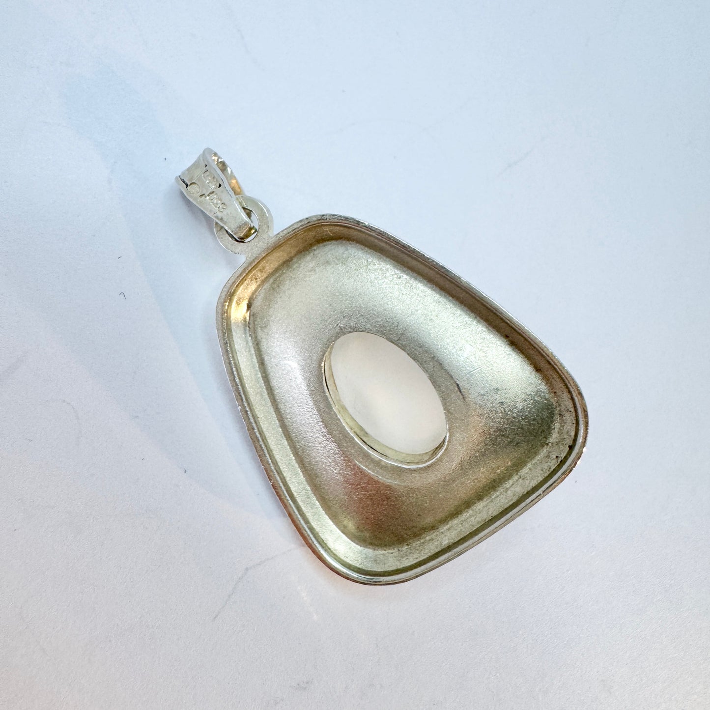 Andreas Daub, Germany c 1960s. Solid Silver Milky Quartz Pendant.
