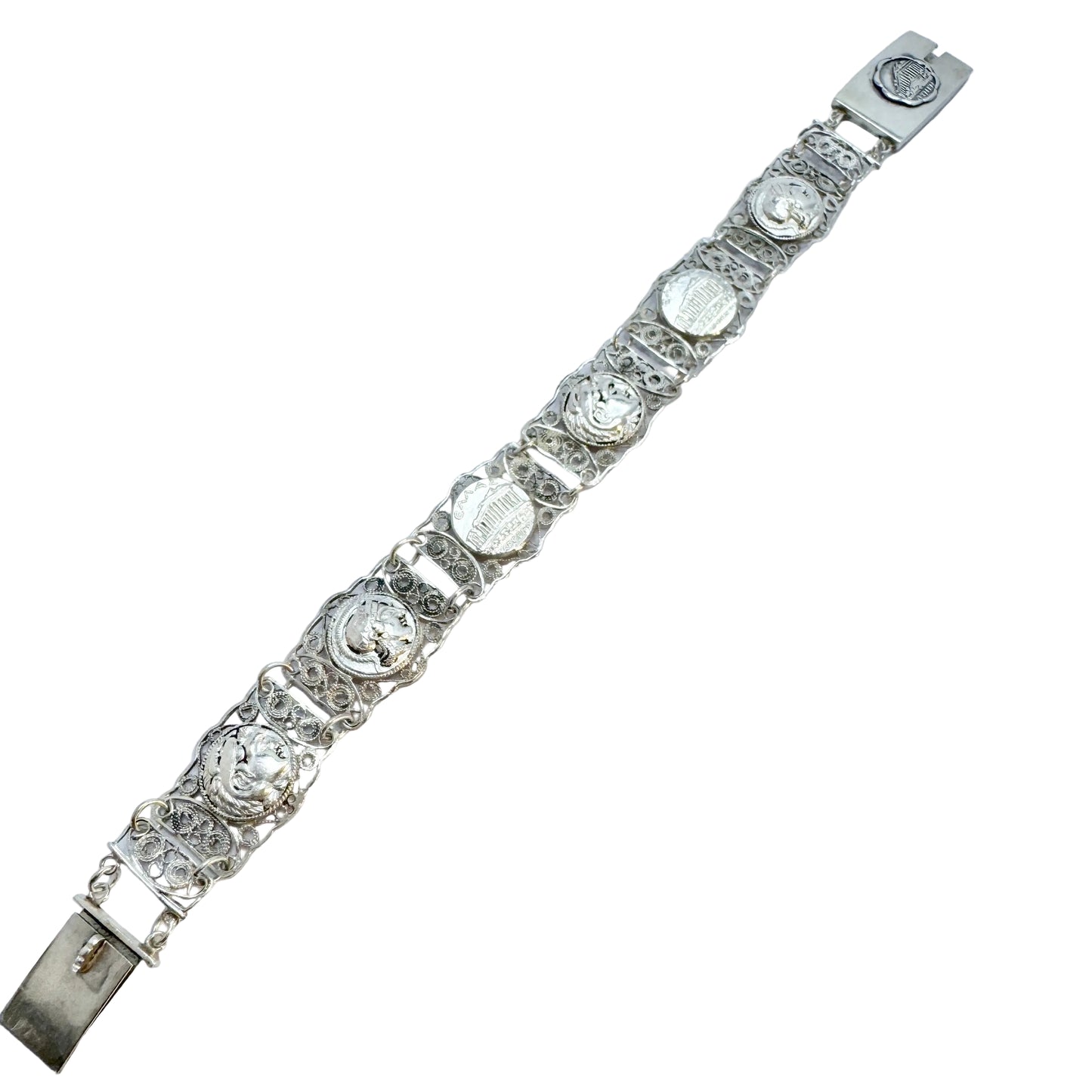Greece year 1950. Vintage Sterling Silver Panel Bracelet.