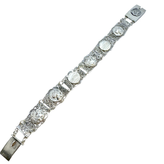 Greece year 1950. Vintage Sterling Silver Panel Bracelet.