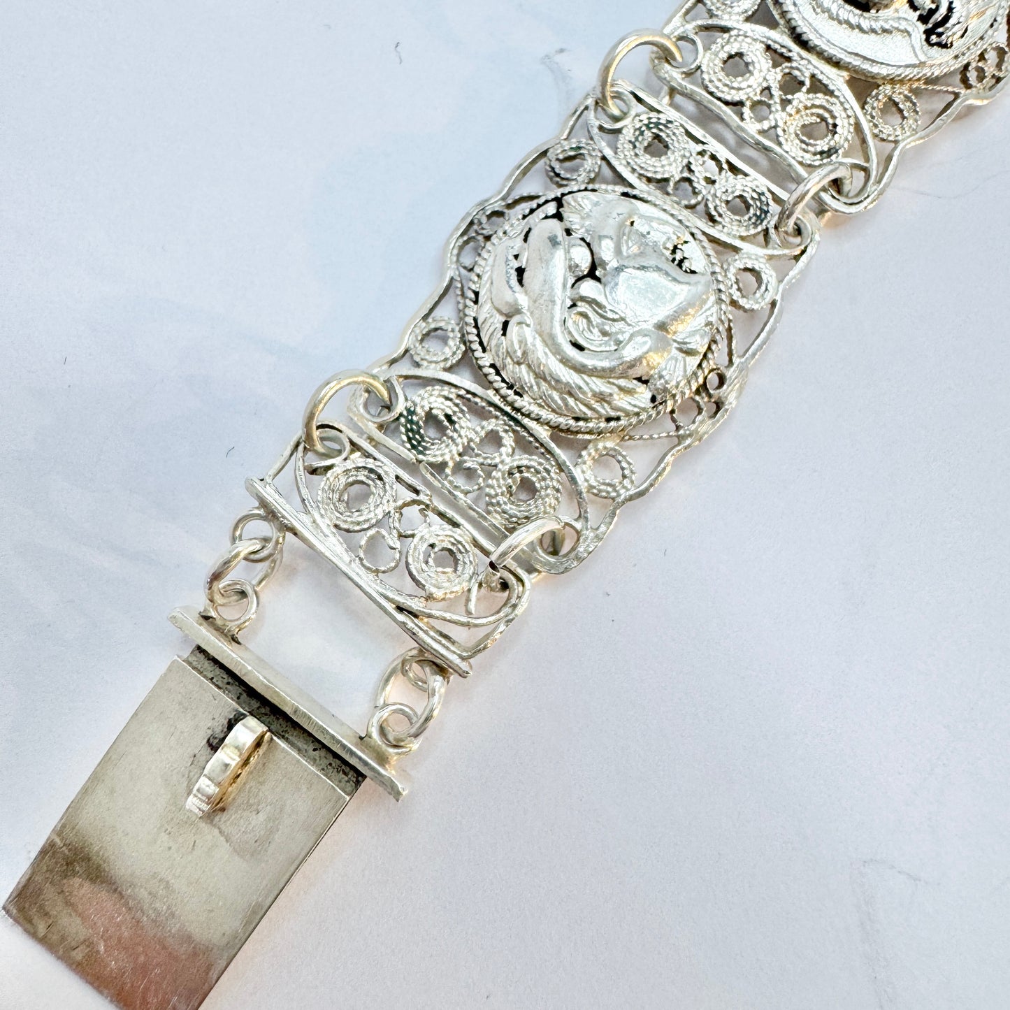 Greece year 1950. Vintage Sterling Silver Panel Bracelet.