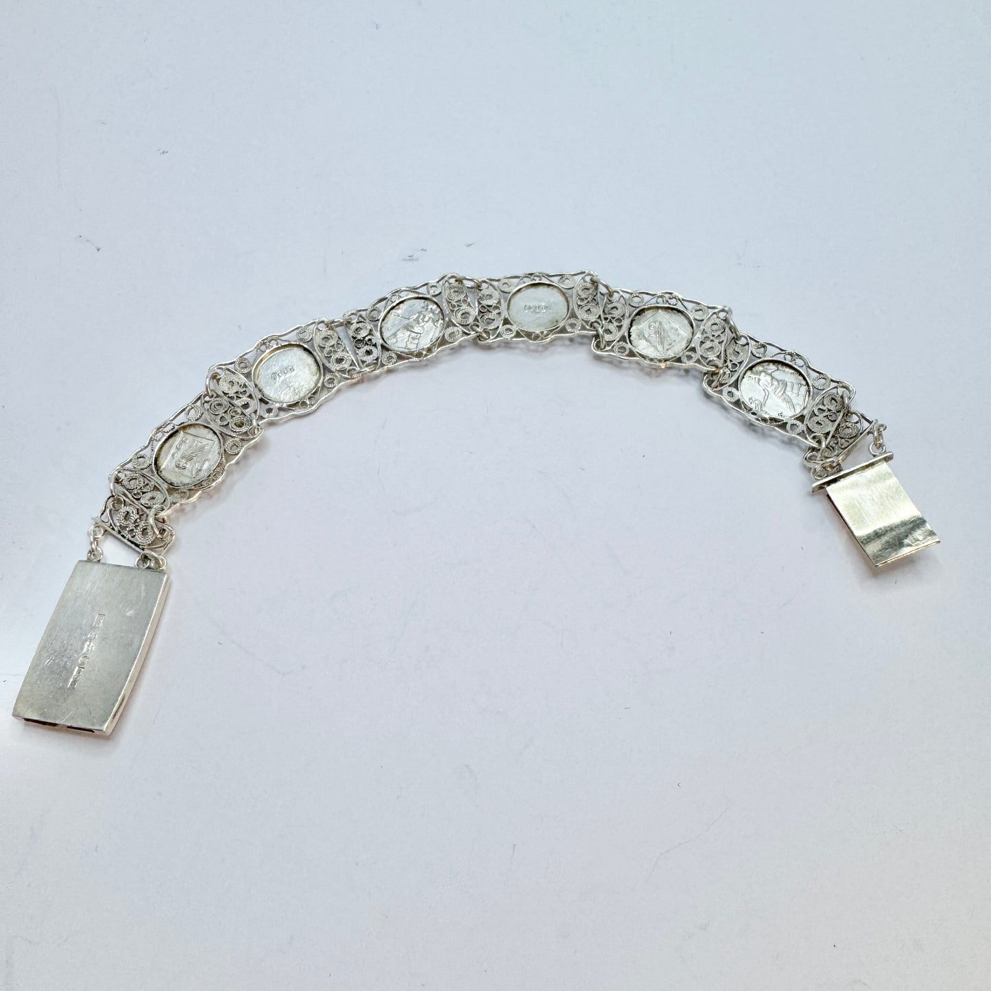 Greece year 1950. Vintage Sterling Silver Panel Bracelet.