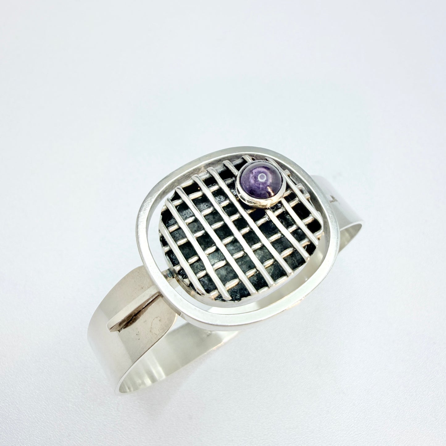 Rolf Kaplan for Kaplan Stockholm 1967. Vintage Sterling Silver Amethyst Hinged Bracelet.