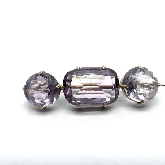 Sweden early 1900s. Antique Solid Silver Pale Amethyst Brooch.