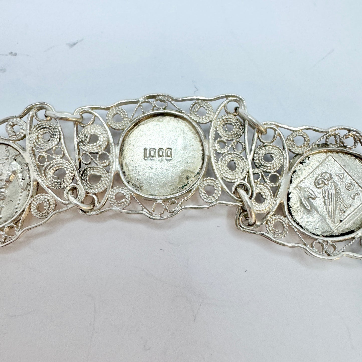 Greece year 1950. Vintage Sterling Silver Panel Bracelet.