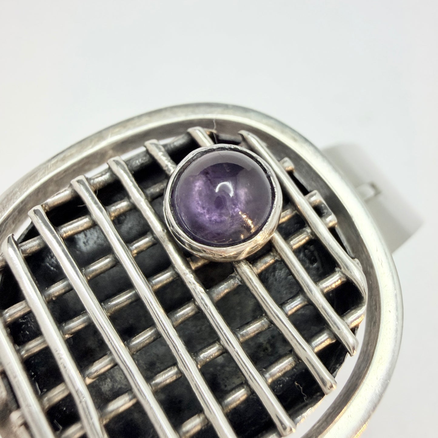 Rolf Kaplan for Kaplan Stockholm 1967. Vintage Sterling Silver Amethyst Hinged Bracelet.