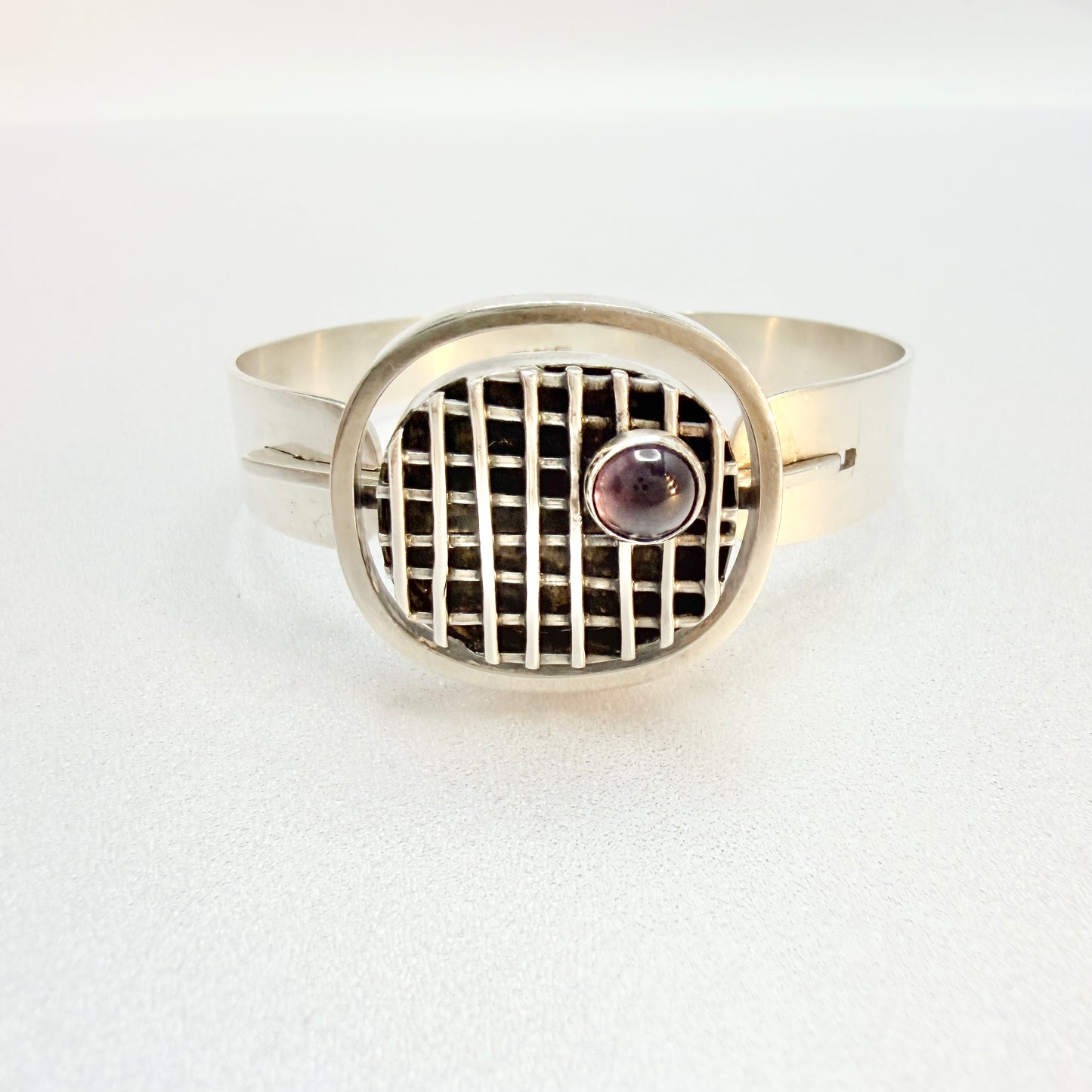Rolf Kaplan for Kaplan Stockholm 1967. Vintage Sterling Silver Amethyst Hinged Bracelet.