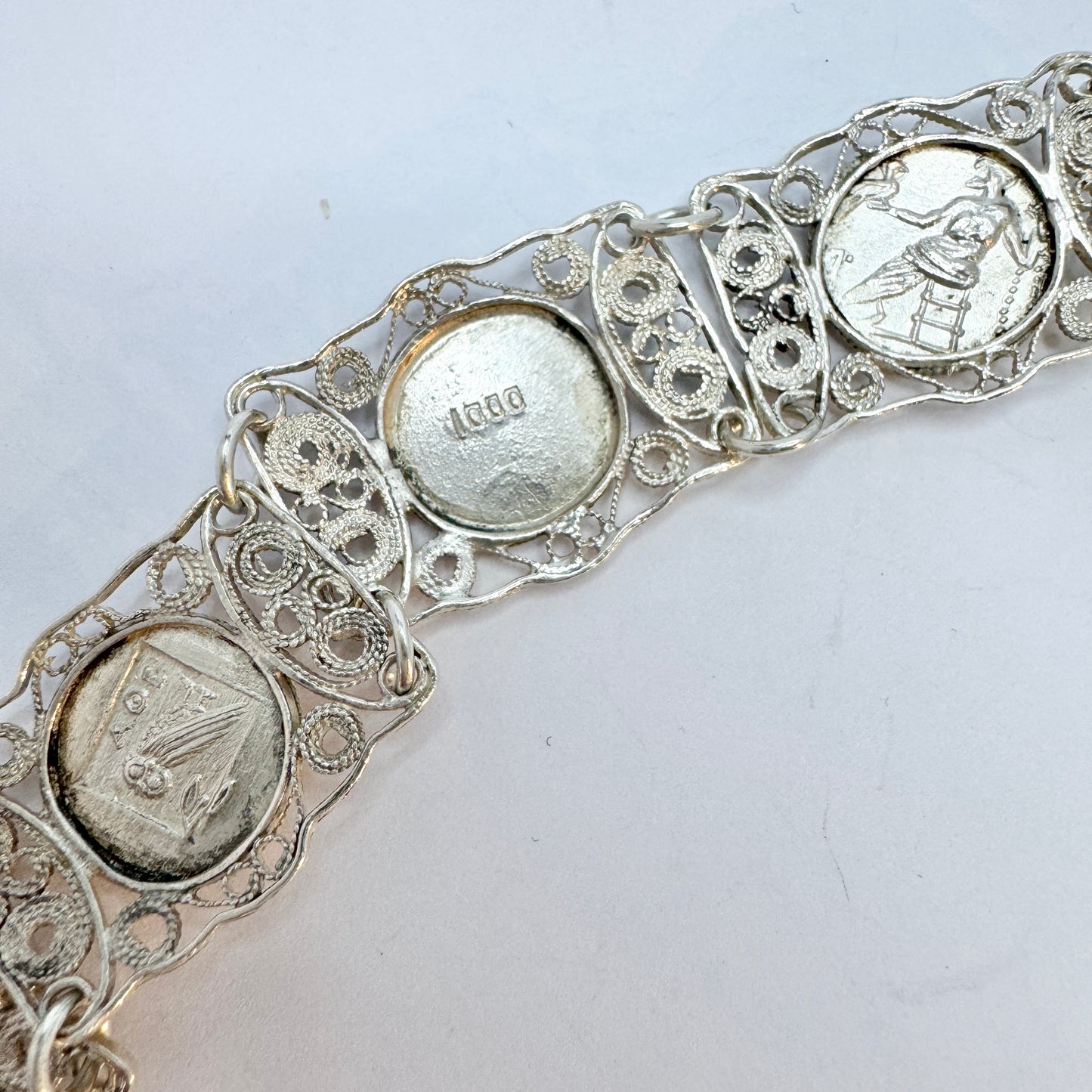 Greece year 1950. Vintage Sterling Silver Panel Bracelet.