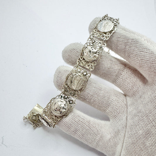 Greece year 1950. Vintage Sterling Silver Panel Bracelet.