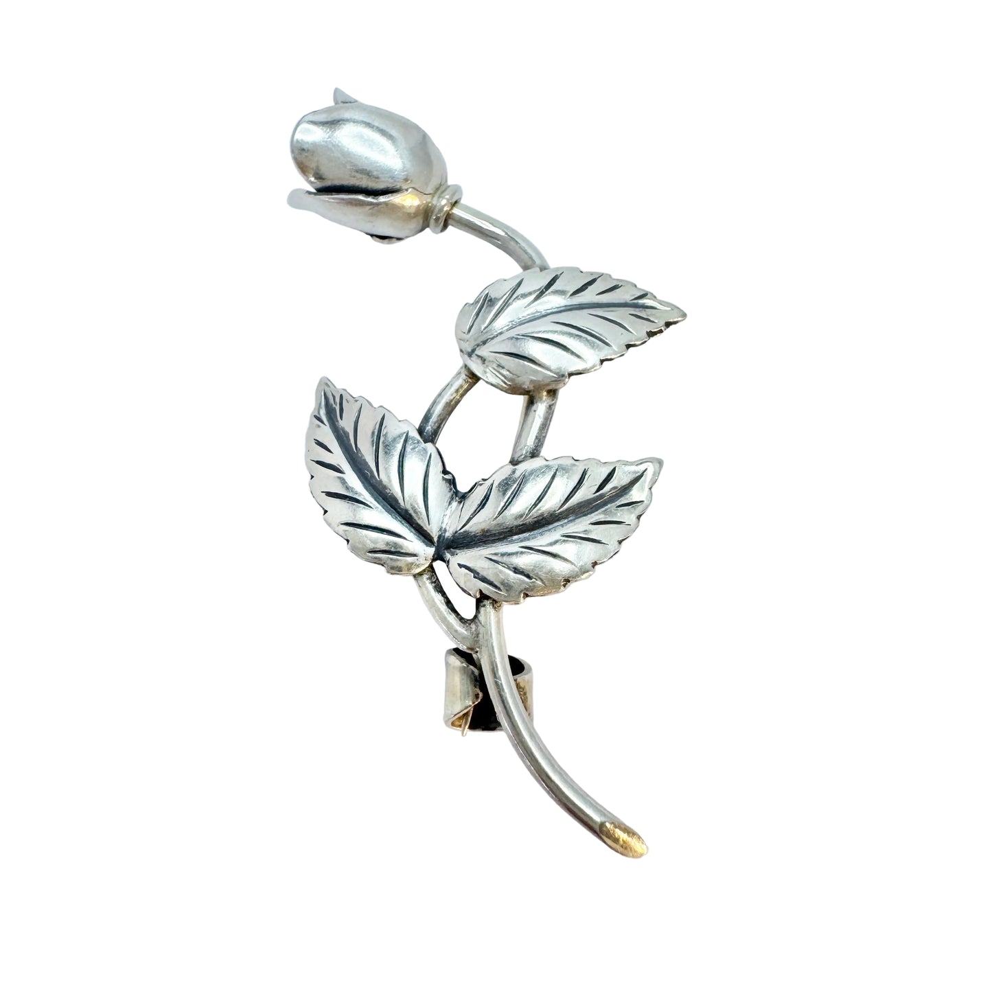 Asa-Silver H Olsson, Sweden year 1950. Vintage Silver Rose Flower Brooch.