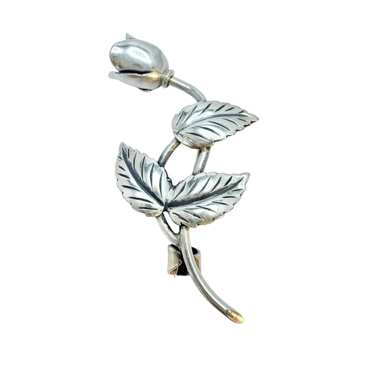 Asa-Silver H Olsson, Sweden year 1950. Vintage Silver Rose Flower Brooch.