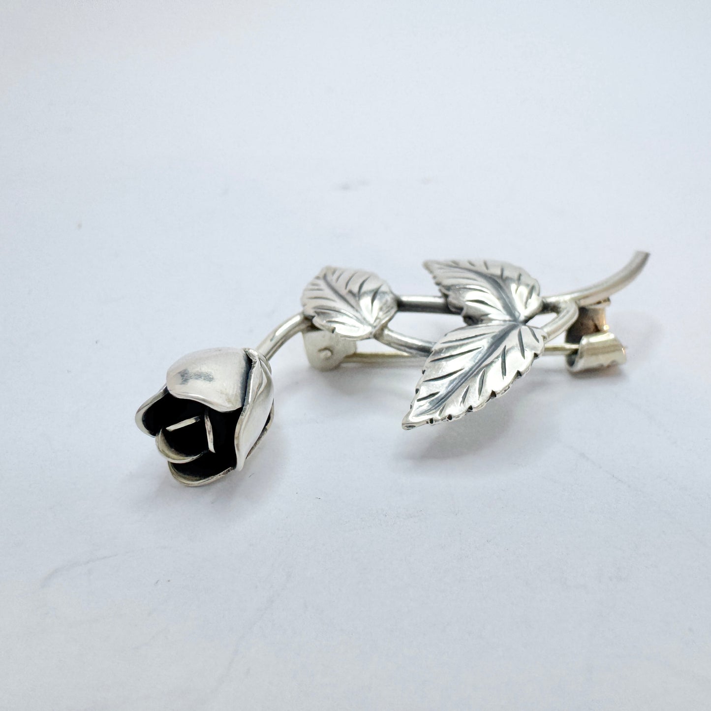 Asa-Silver H Olsson, Sweden year 1950. Vintage Silver Rose Flower Brooch.