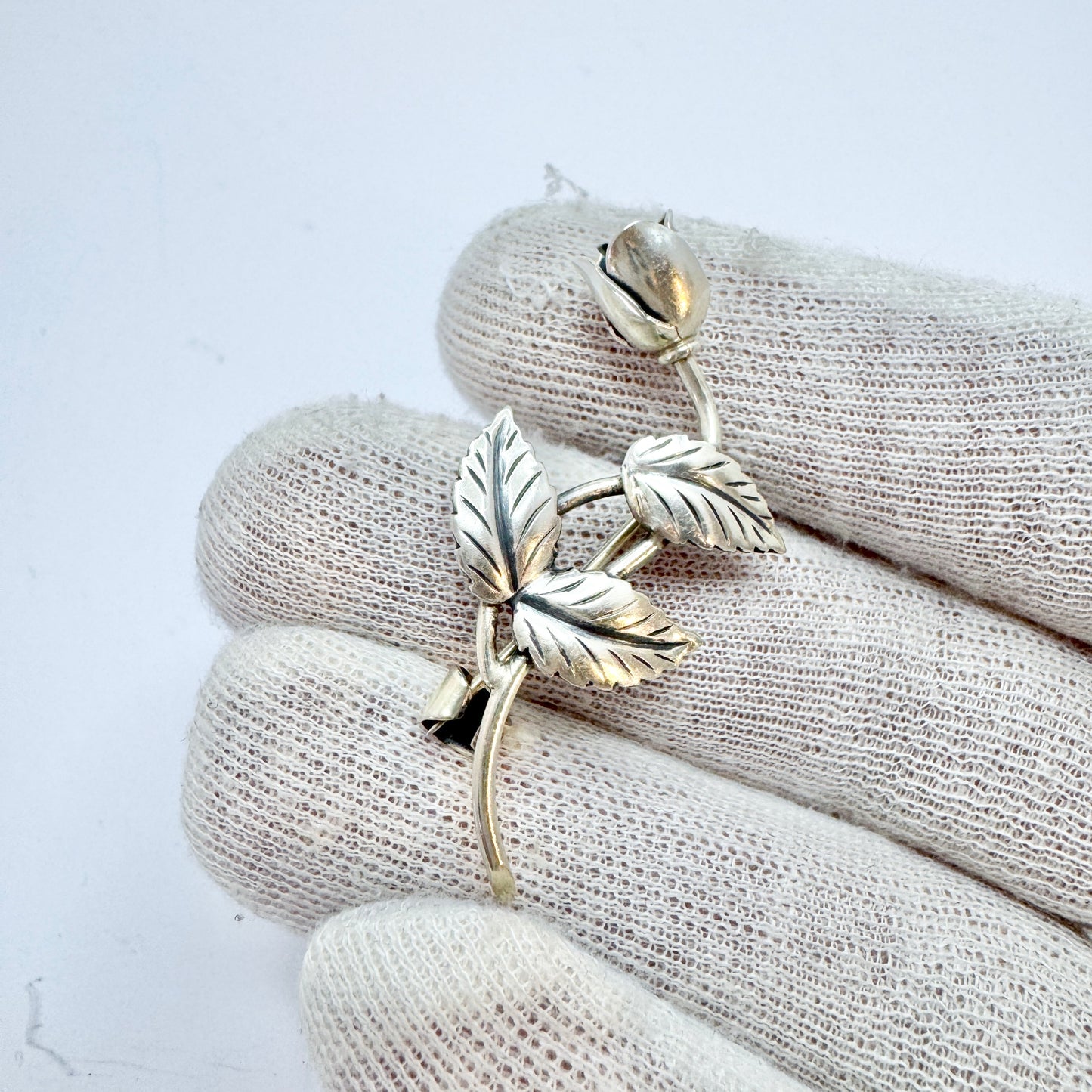 Asa-Silver H Olsson, Sweden year 1950. Vintage Silver Rose Flower Brooch.