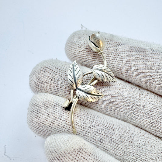 Asa-Silver H Olsson, Sweden year 1950. Vintage Silver Rose Flower Brooch.
