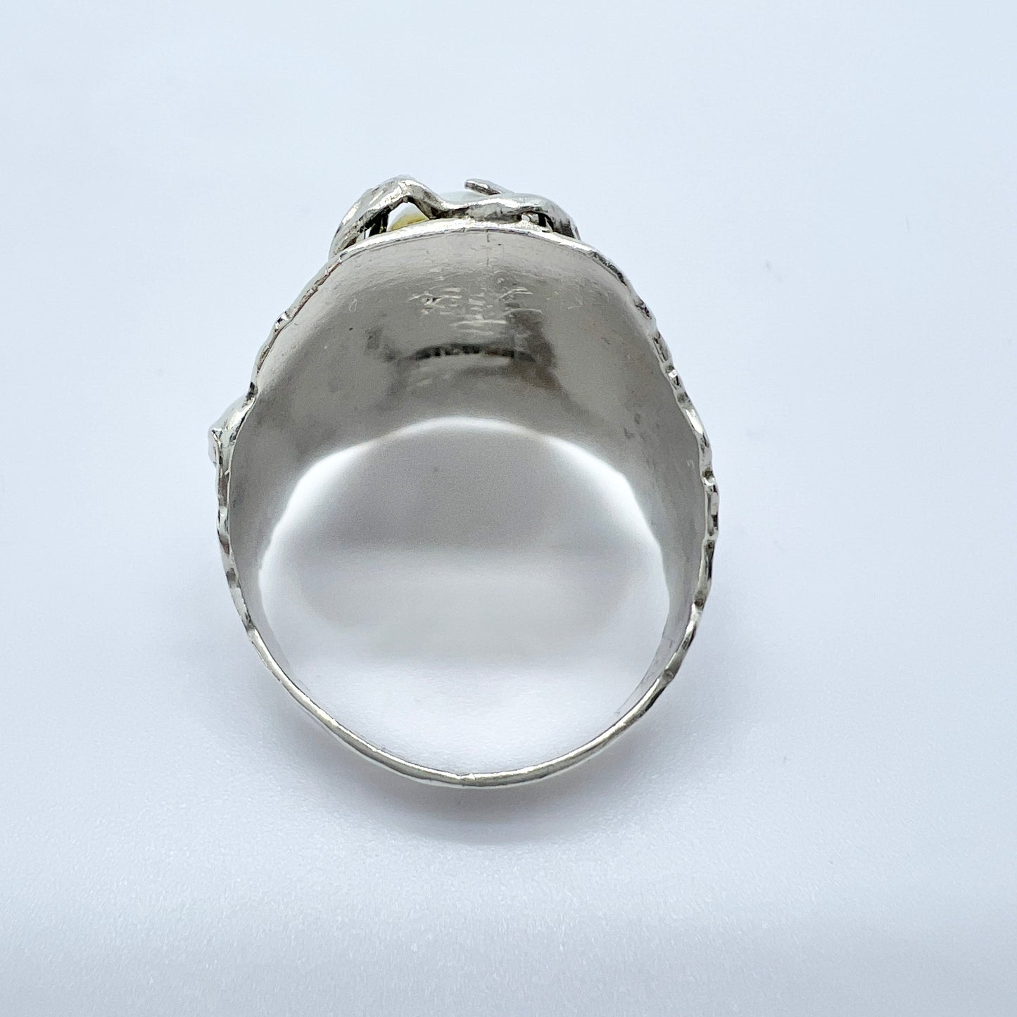 Antique Arts & Crafts Sterling Silver Pearl Ring.