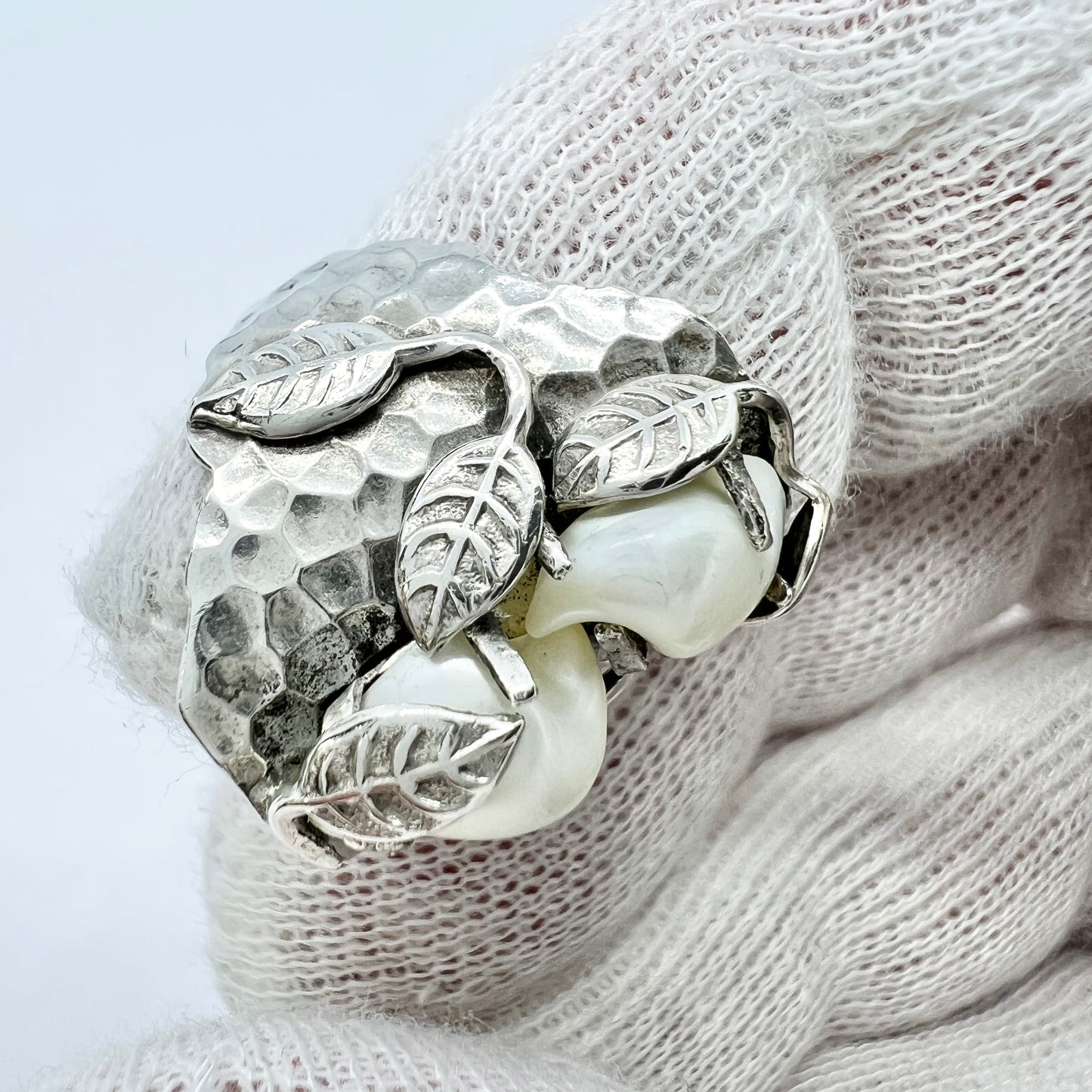 Antique Arts & Crafts Sterling Silver Pearl Ring.