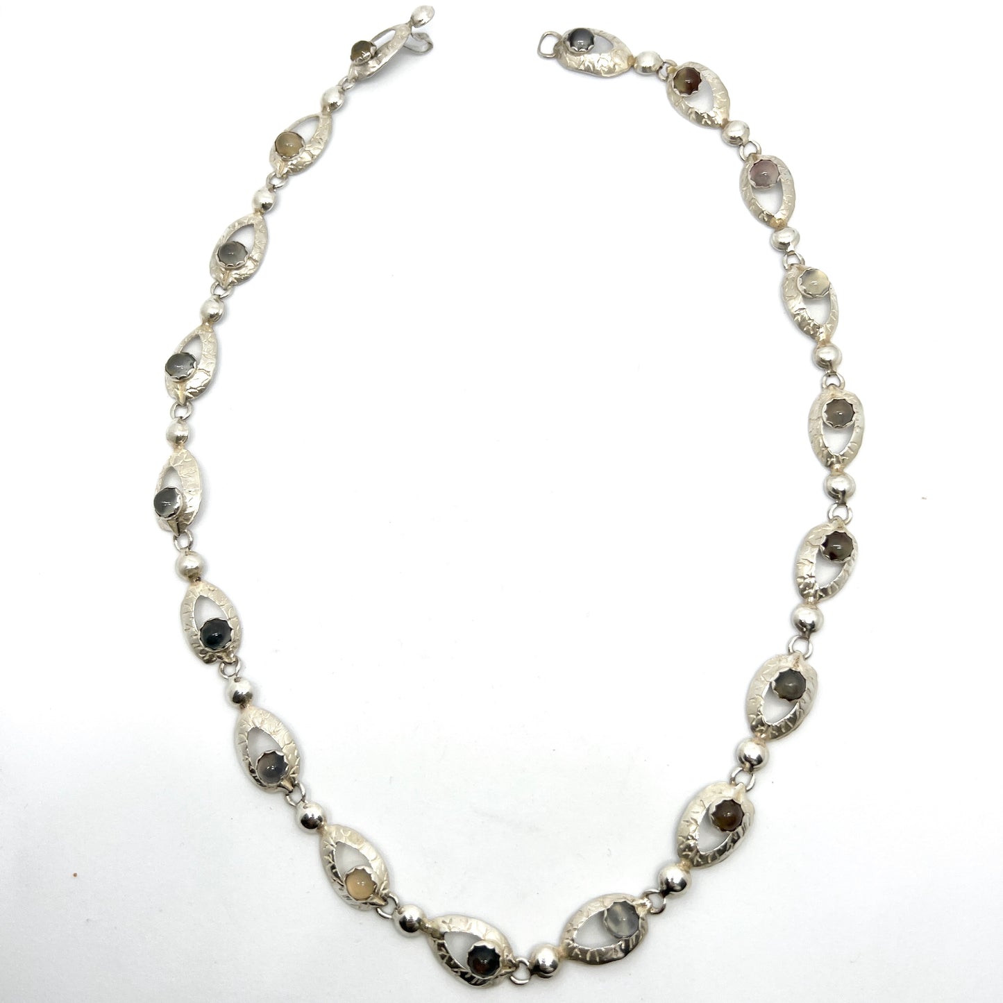 Stockholm 1957. Vintage Solid Silver Moonstone Necklace.