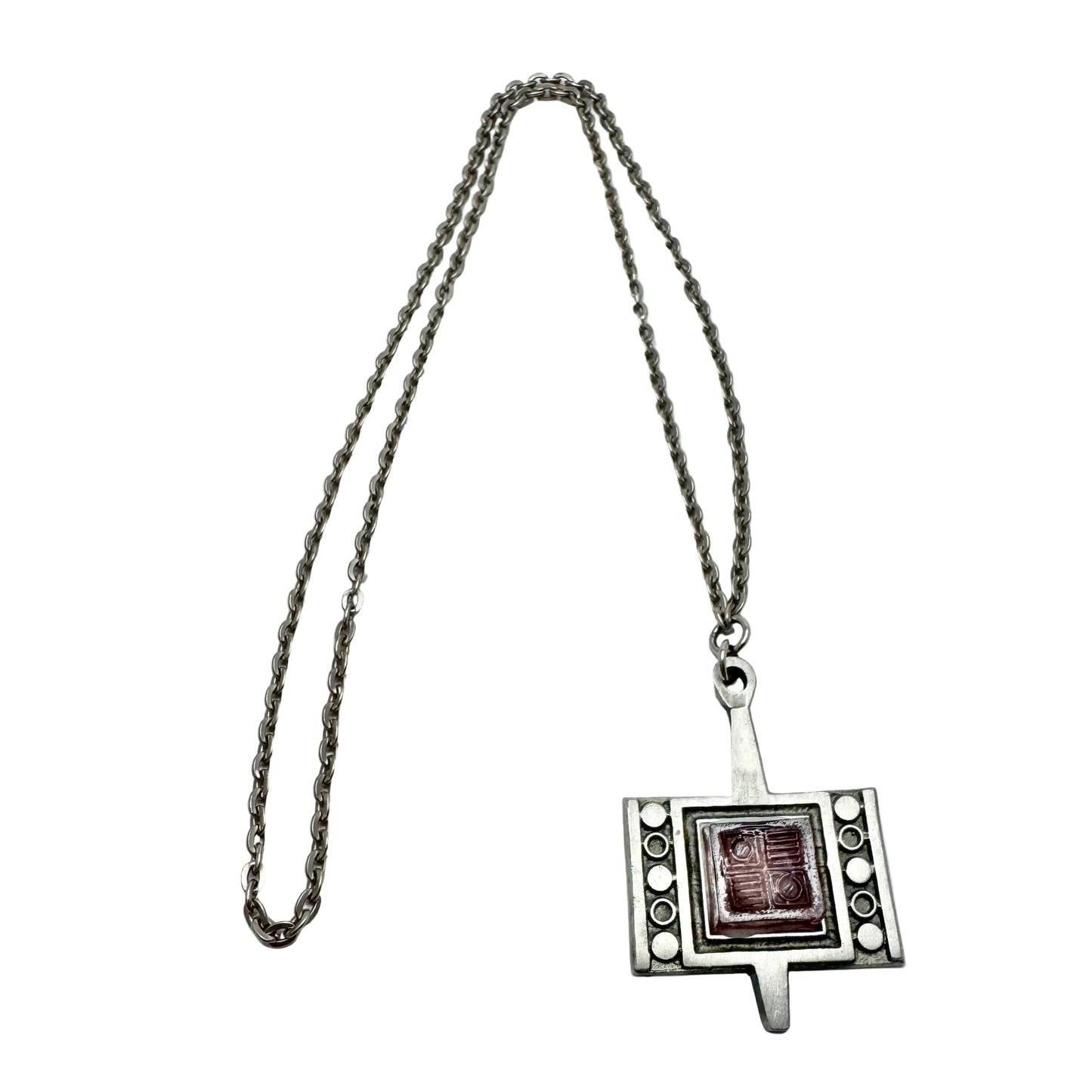 TYR, Sweden 1970s. Vintage Modernist Pewter Resin Pendant Necklace.