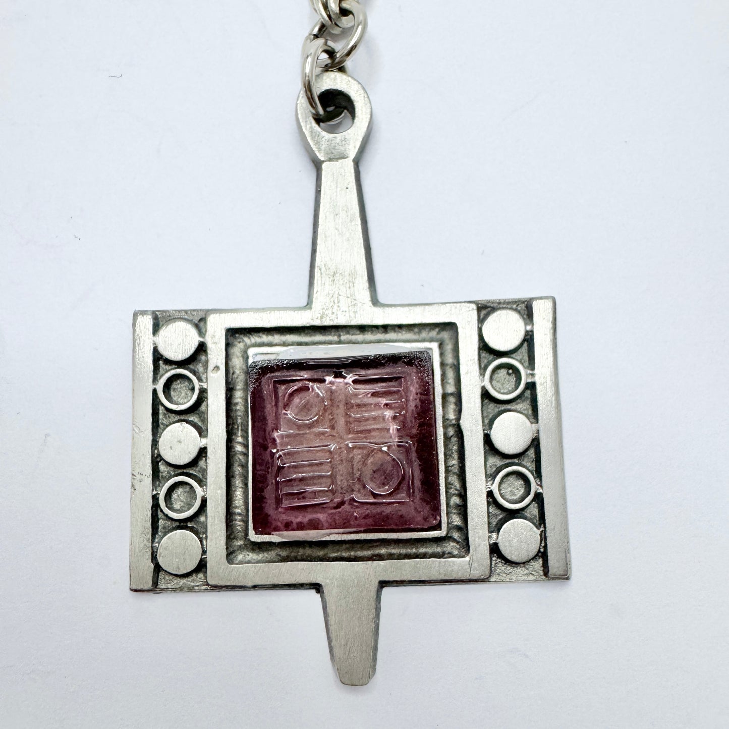 TYR, Sweden 1970s. Vintage Modernist Pewter Resin Pendant Necklace.