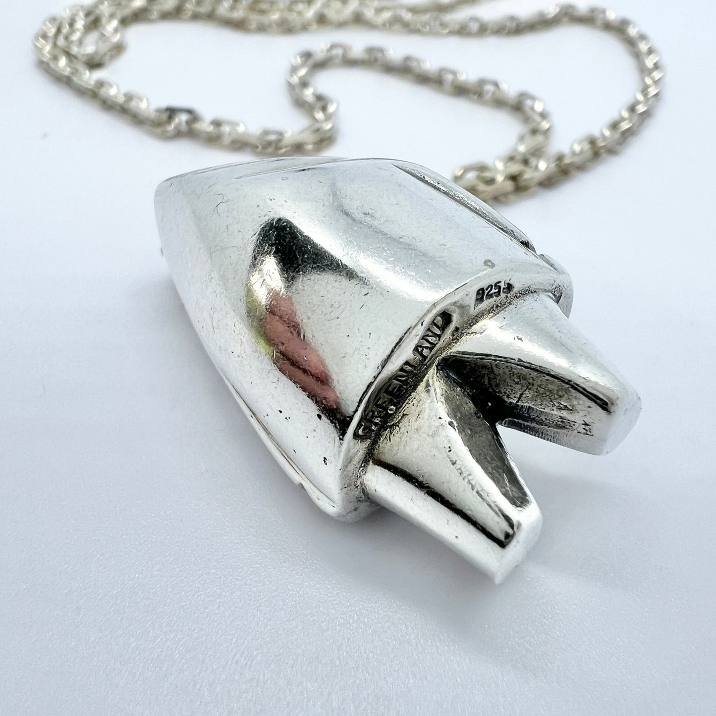 Jens Tage Hansen, Denmark - Greenland. Vintage Sterling Silver Inuit Pendant + Chian