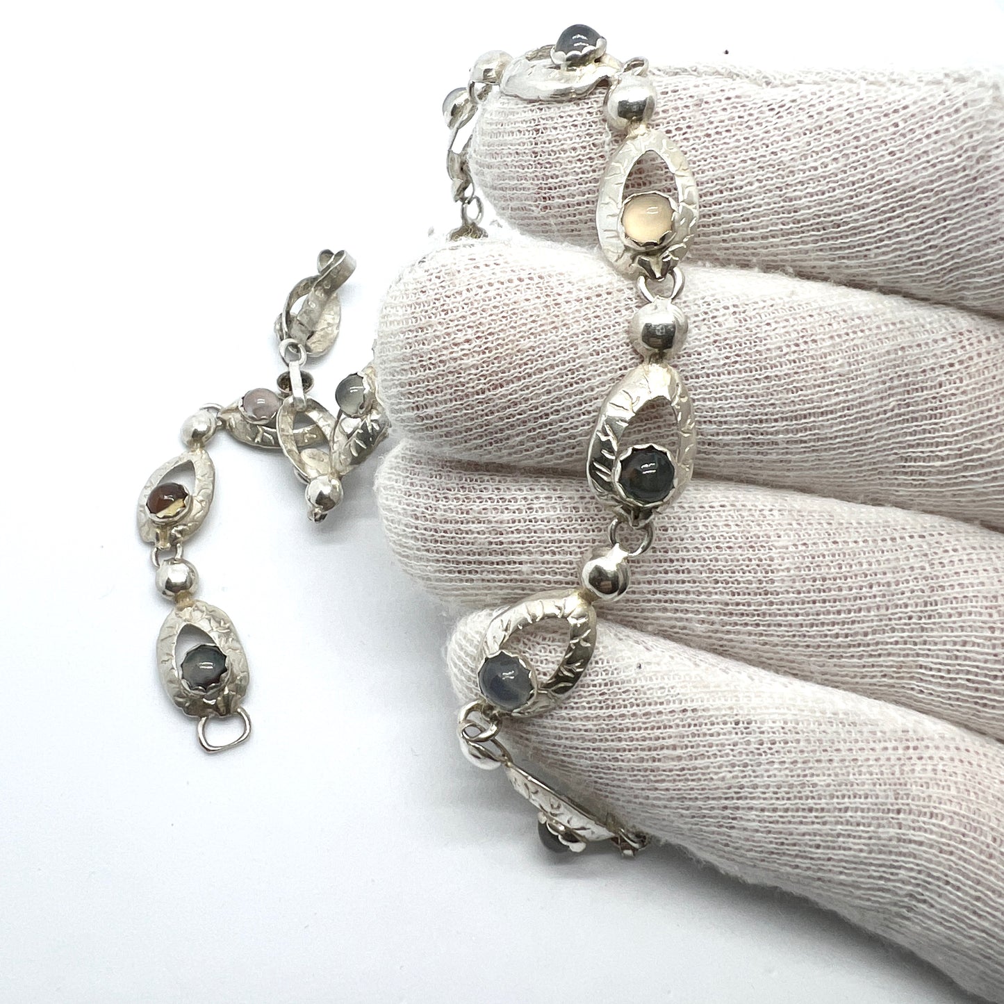 Stockholm 1957. Vintage Solid Silver Moonstone Necklace.