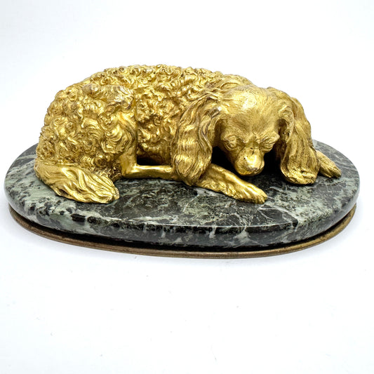 Antique Victorian Massive Bronze Marble Paperweight. Cocker Spaniel Dog. Prob. France.