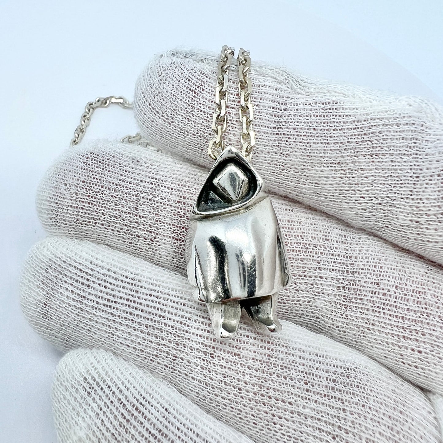 Jens Tage Hansen, Denmark - Greenland. Vintage Sterling Silver Inuit Pendant + Chian