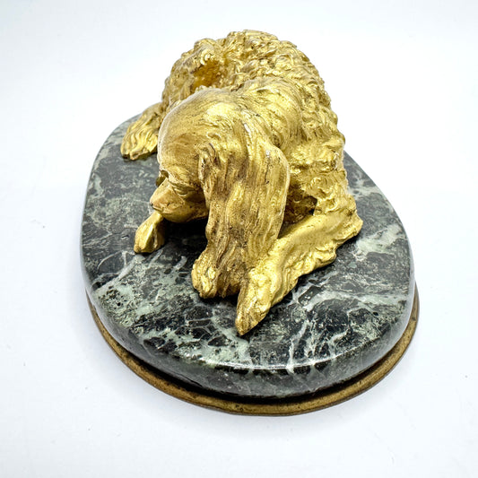Antique Victorian Massive Bronze Marble Paperweight. Cocker Spaniel Dog. Prob. France.