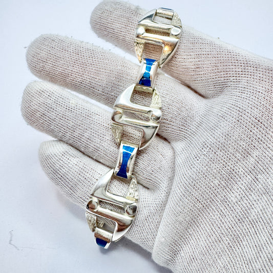 OREFICERIA MEDICEA DI UREI ROSANNA, Italy c 1980s. Bold Sterling Silver Enamel Bracelet.