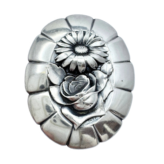 Denmark early 1900s. Vintage / Antique 830 Silver Flower Brooch.
