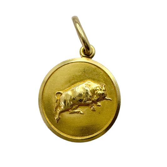 Uno A Erre, Italy 1944-68. Vintage 18k Gold Zodiac Taurus Charm Pendant.
