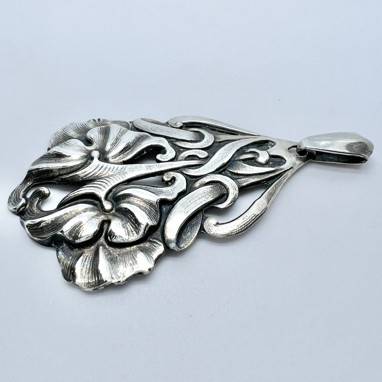 Sweden c 1920. Antique Solid Silver Art Nouveau Pendant.