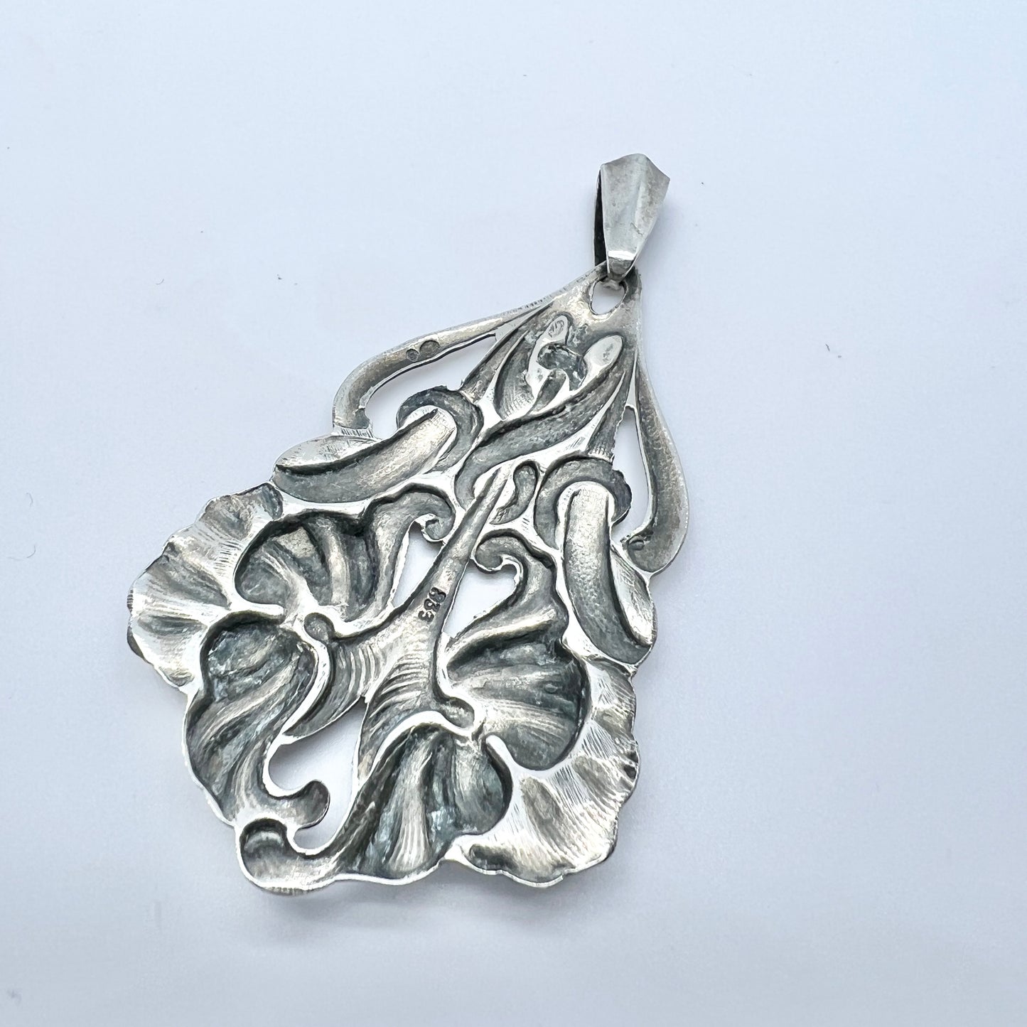 Sweden c 1920. Antique Solid Silver Art Nouveau Pendant.