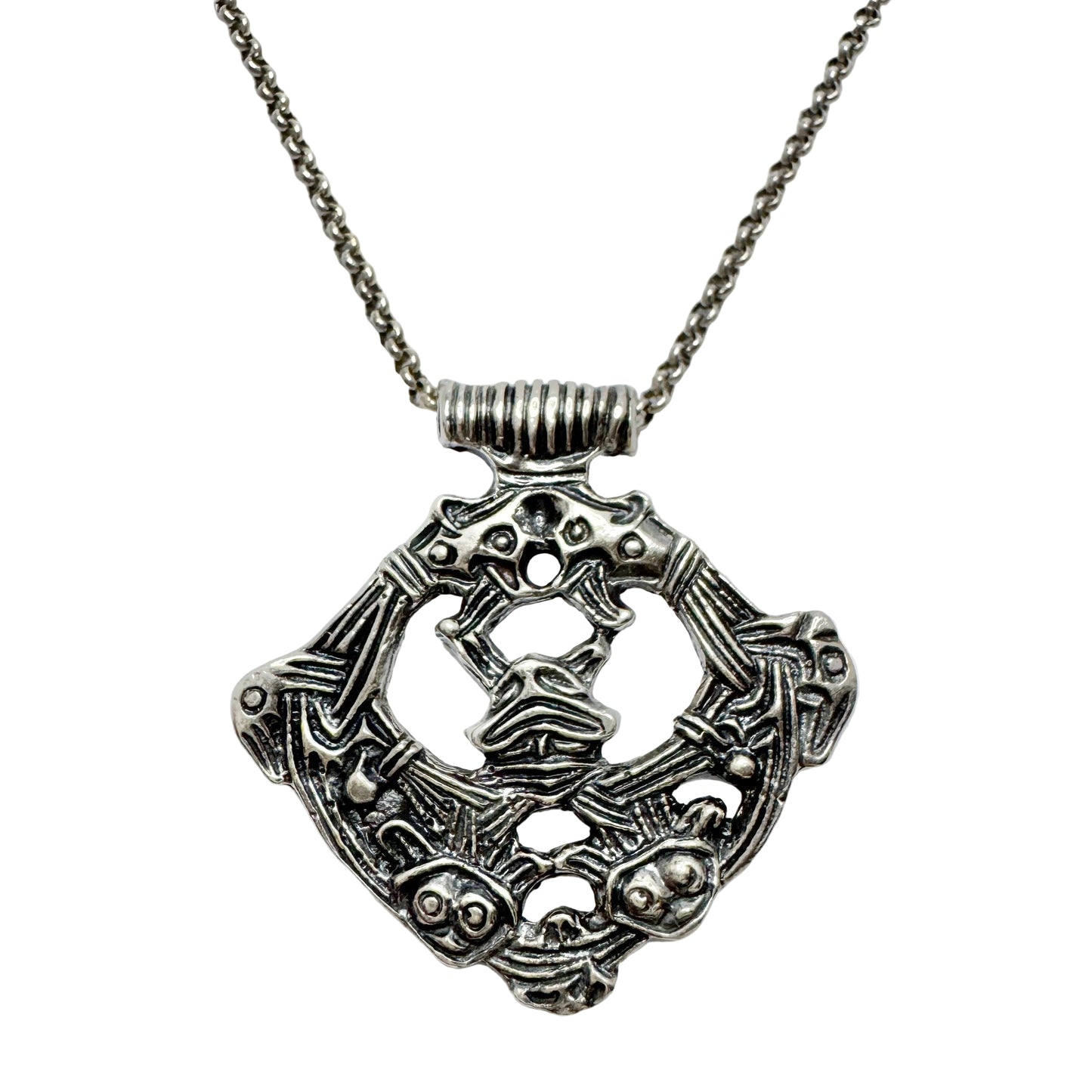 Bo Franzen, Sweden 1977. Vintage Sterling Silver Viking Copy Pendant Long Chain Necklace.