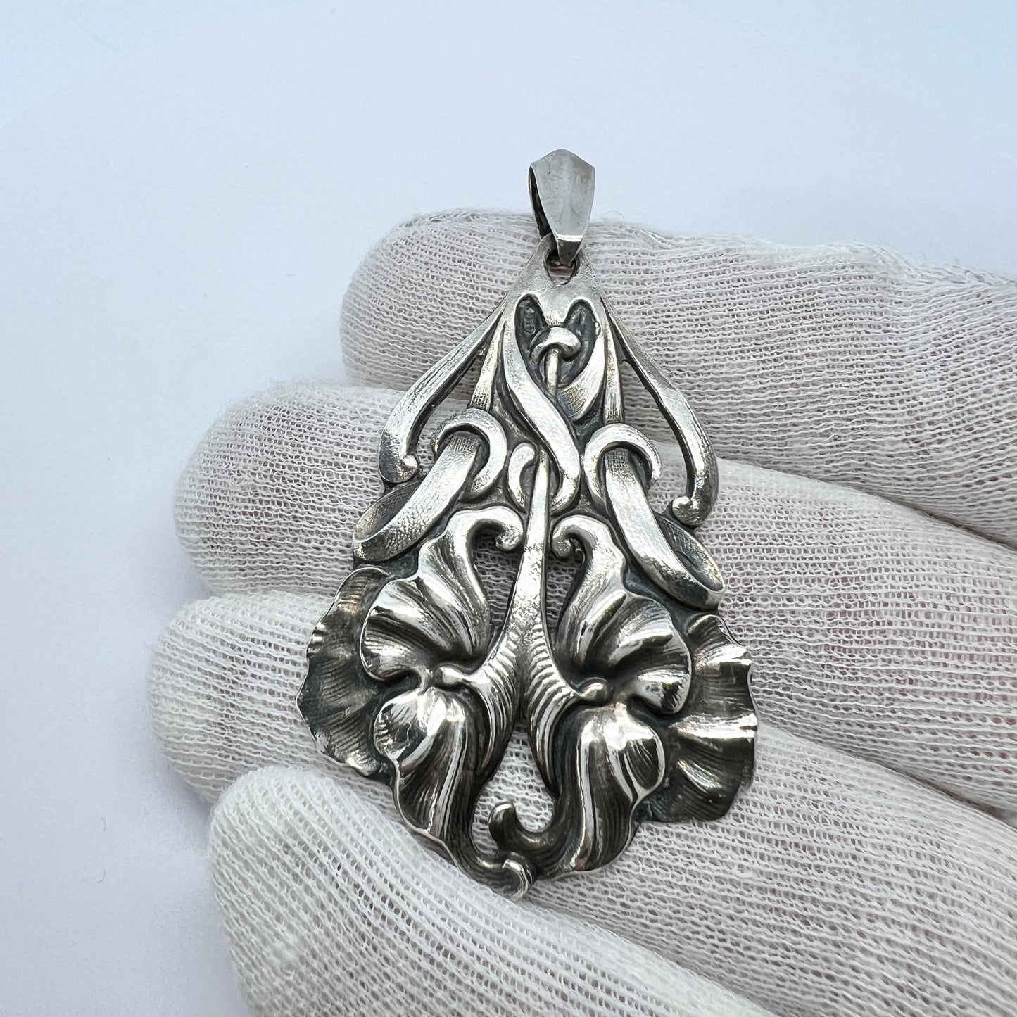 Sweden c 1920. Antique Solid Silver Art Nouveau Pendant.