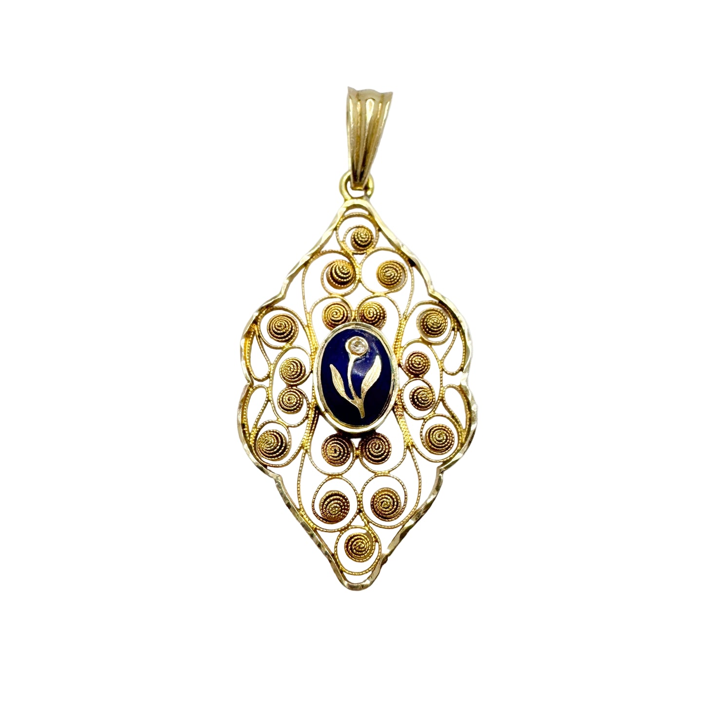 G Dahlgren, Sweden 1921. Antique Art Nouveau 18k Gold Diamond Enamel Pendant.