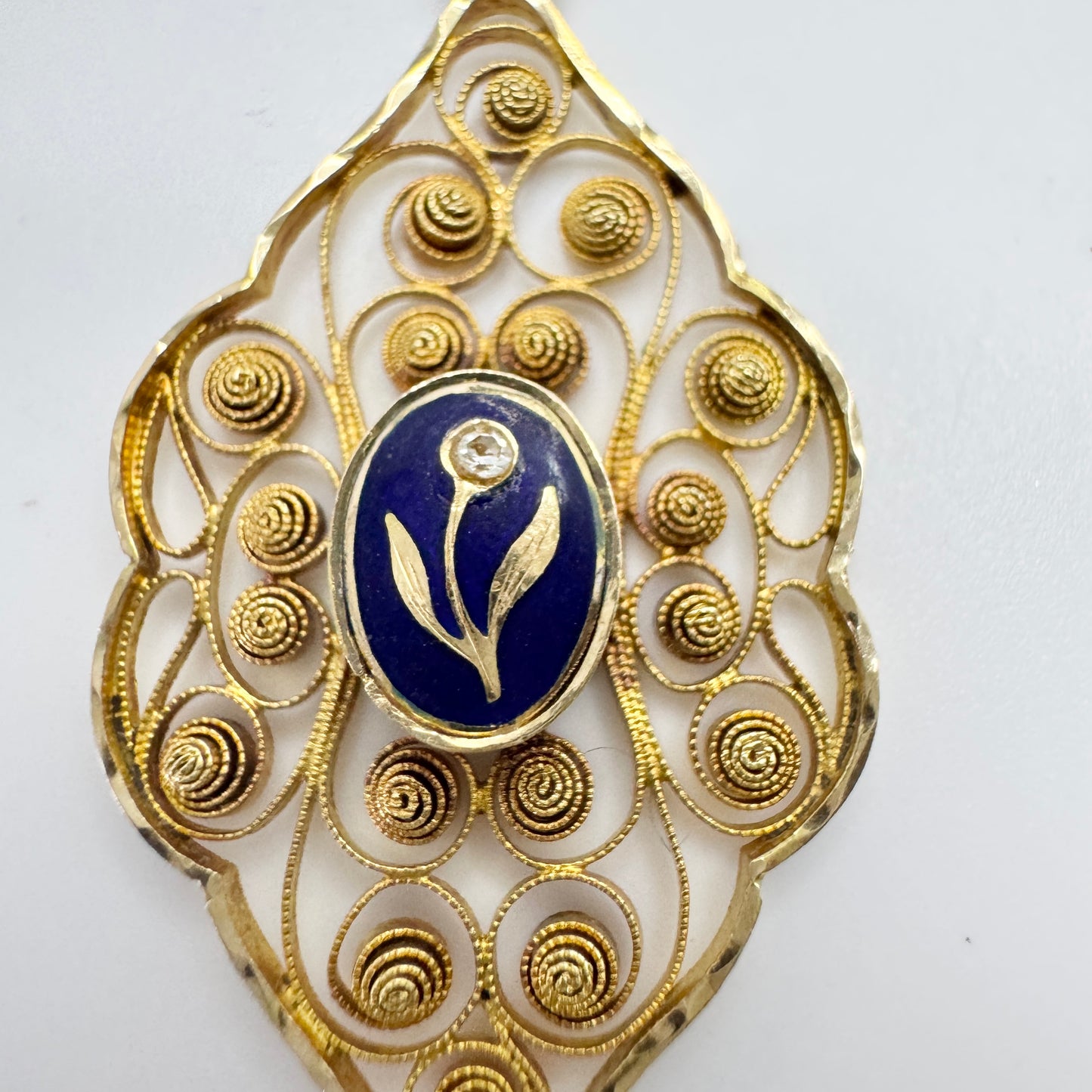 G Dahlgren, Sweden 1921. Antique Art Nouveau 18k Gold Diamond Enamel Pendant.