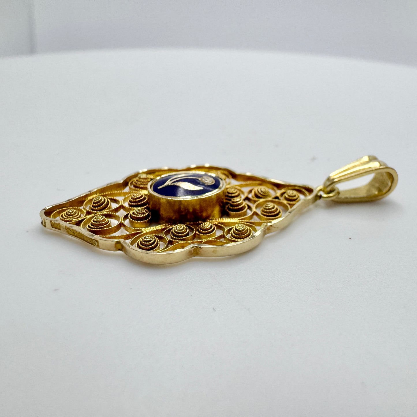 G Dahlgren, Sweden 1921. Antique Art Nouveau 18k Gold Diamond Enamel Pendant.