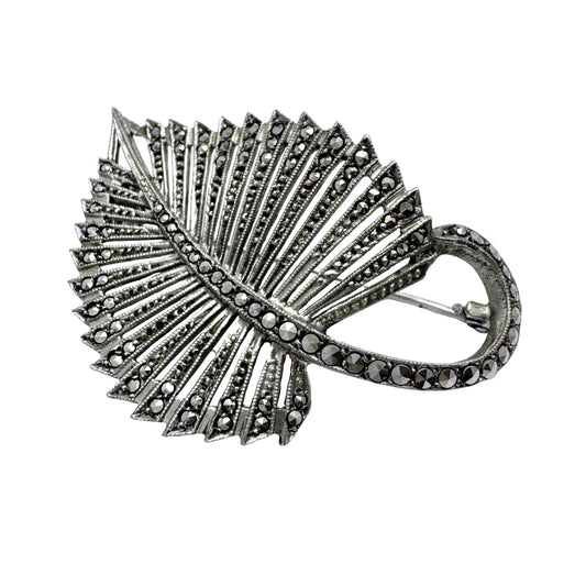 Sweden 1940s. Vintage Solid Silver Marcasite Brooch.