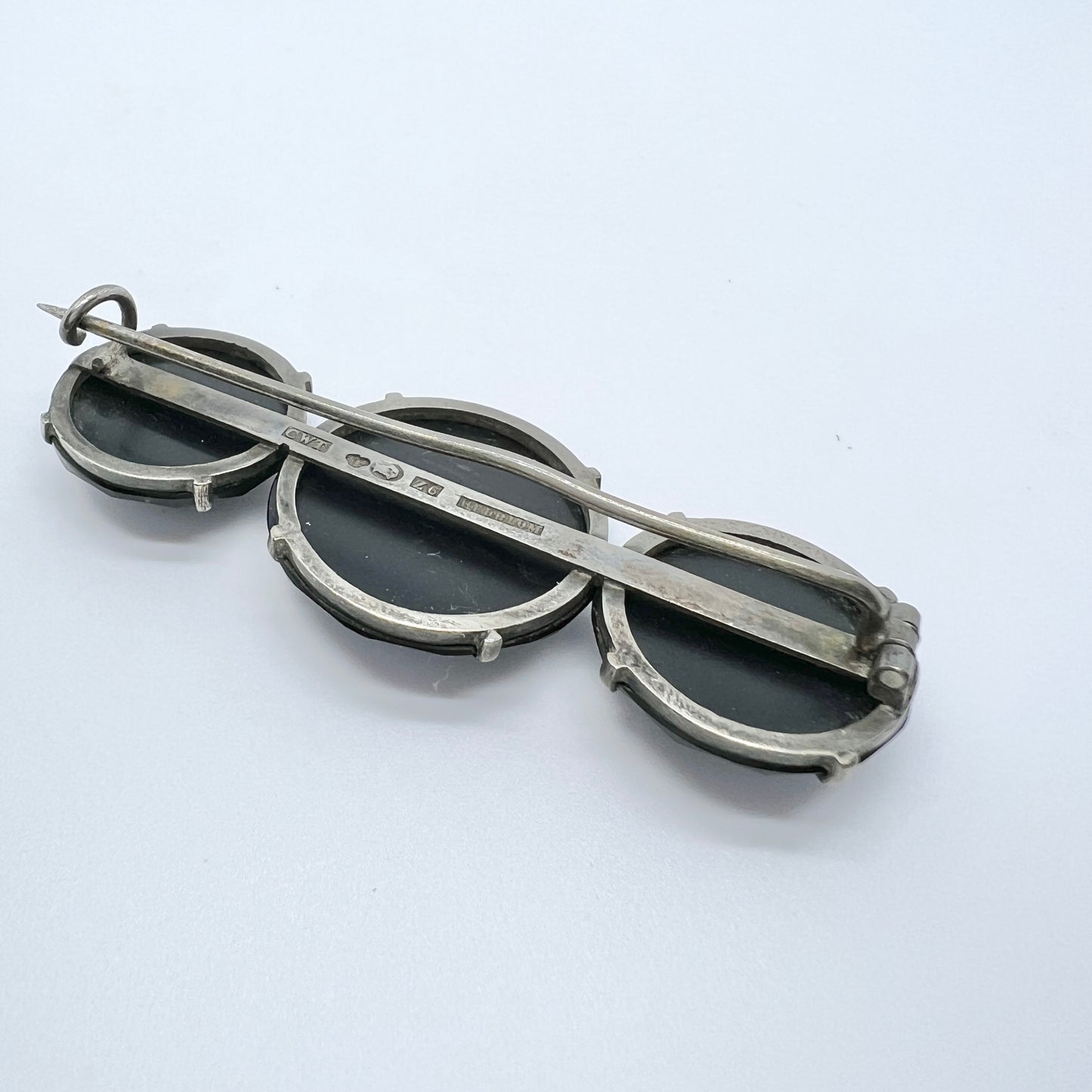 Hedblom, Sweden 1902. Antique Solid Silver French Jet Mourning Brooch.