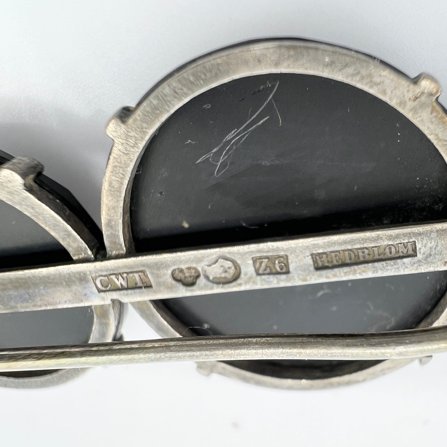 Hedblom, Sweden 1902. Antique Solid Silver French Jet Mourning Brooch.