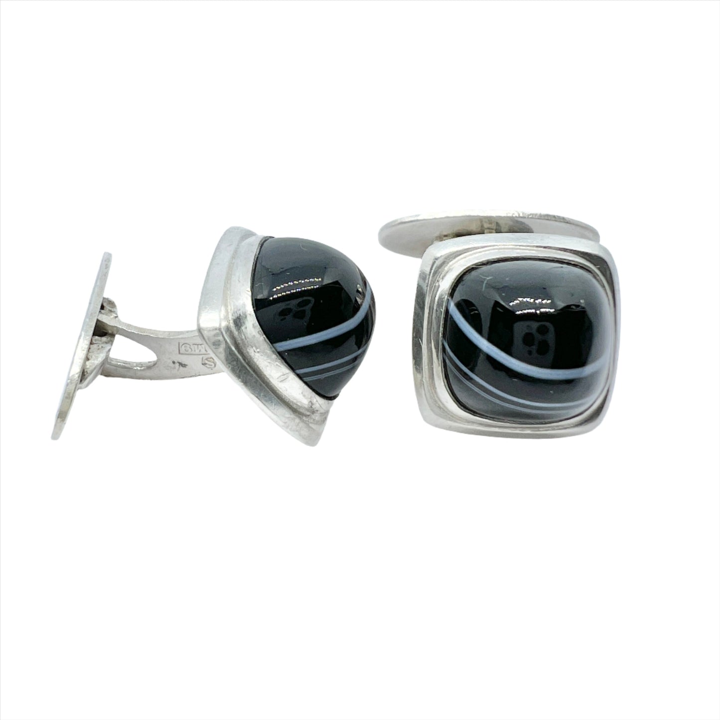 Victor Janson, Sweden 1962. Vintage Solid Silver banded Agate Cufflinks.